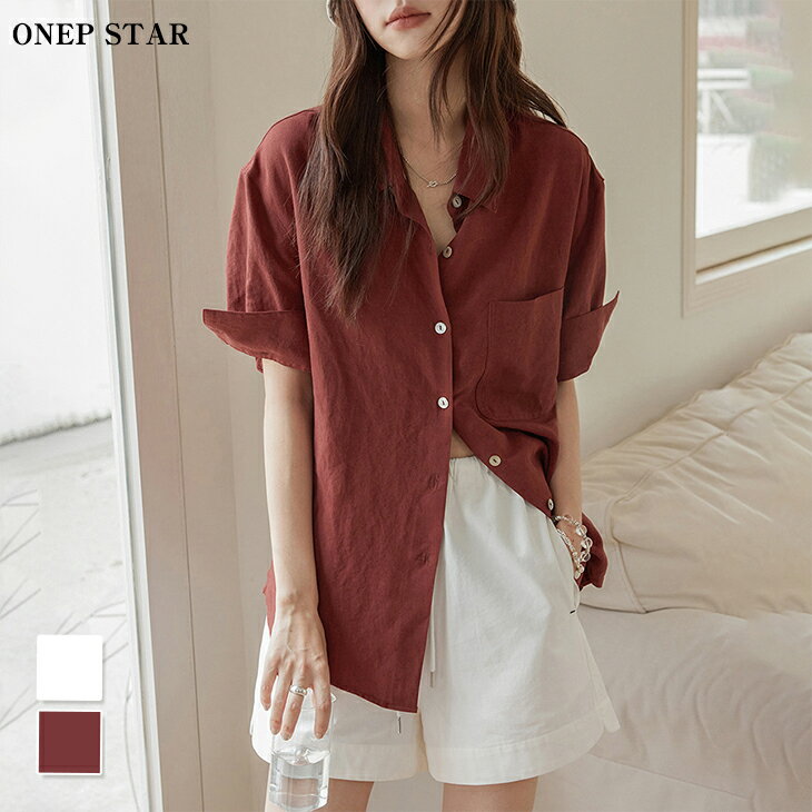 【7/26 50%OFF！2点購入クーポンで】ベーシックシンプル半袖シャツブラウス レディース トップス シャツ ブラウス 半袖 襟付き シンプル 無地 オフィス きれいめ 春 夏 20代 30代 40代 50代 ワンピスター