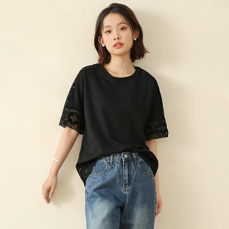 楽天市場】レース トップス（カラーブラック）（Tシャツ・カットソー 