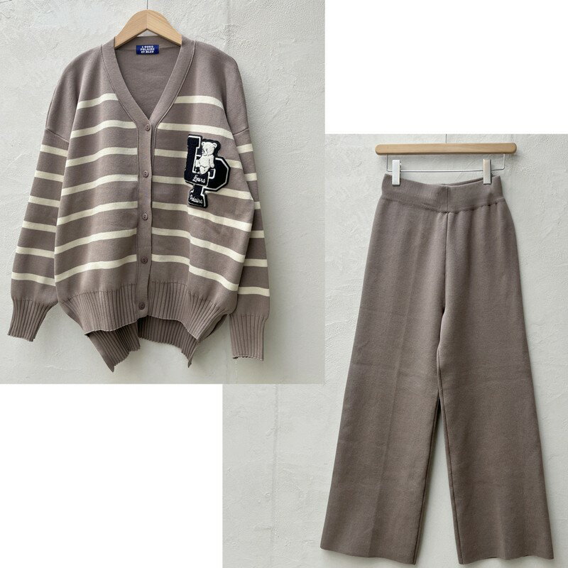 L’OURS POLAIRE ET BLEU / ルスポレール＆ブリュ (ルスポレ) ボーダーカーデセットアップ グレー 25318045