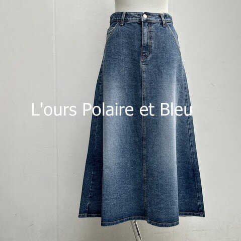 L'ours Polaire et Bleu(ルス・ポレイル&ブルー) ベーシック フレアーデニム スカート 24312001 デニムスカート シロクマワッペン