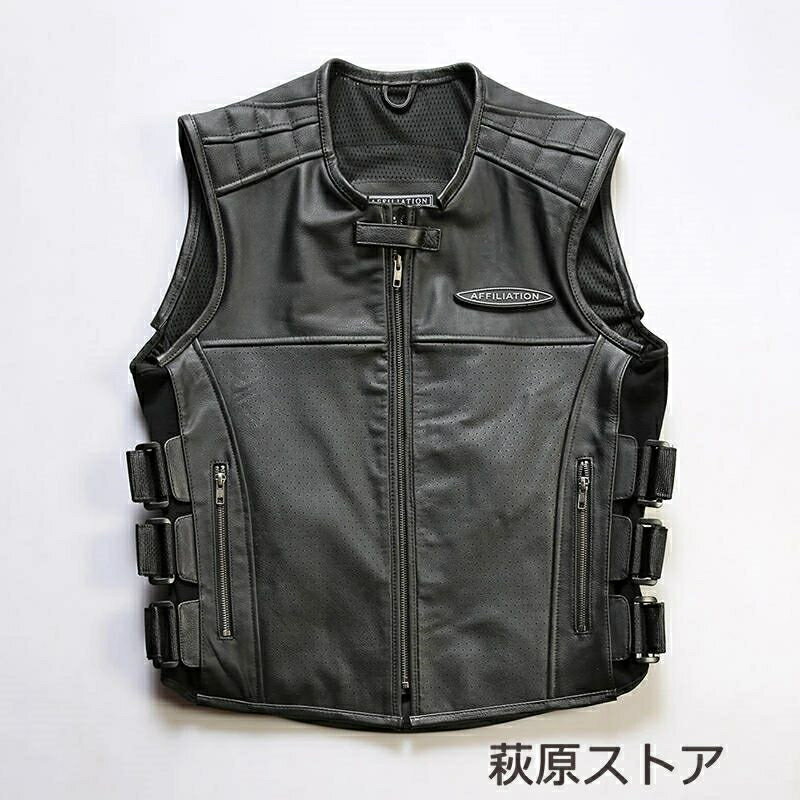 Leather Jacket - メンズ 牛革 メッシュ レザーベスト 本革ベスト 黒色 通気性 ライダースジャケット バイカーベスト チョッキ ジレ ライダースベスト 革ジャン ノースリーブレザージャケット 春秋冬 送料無料