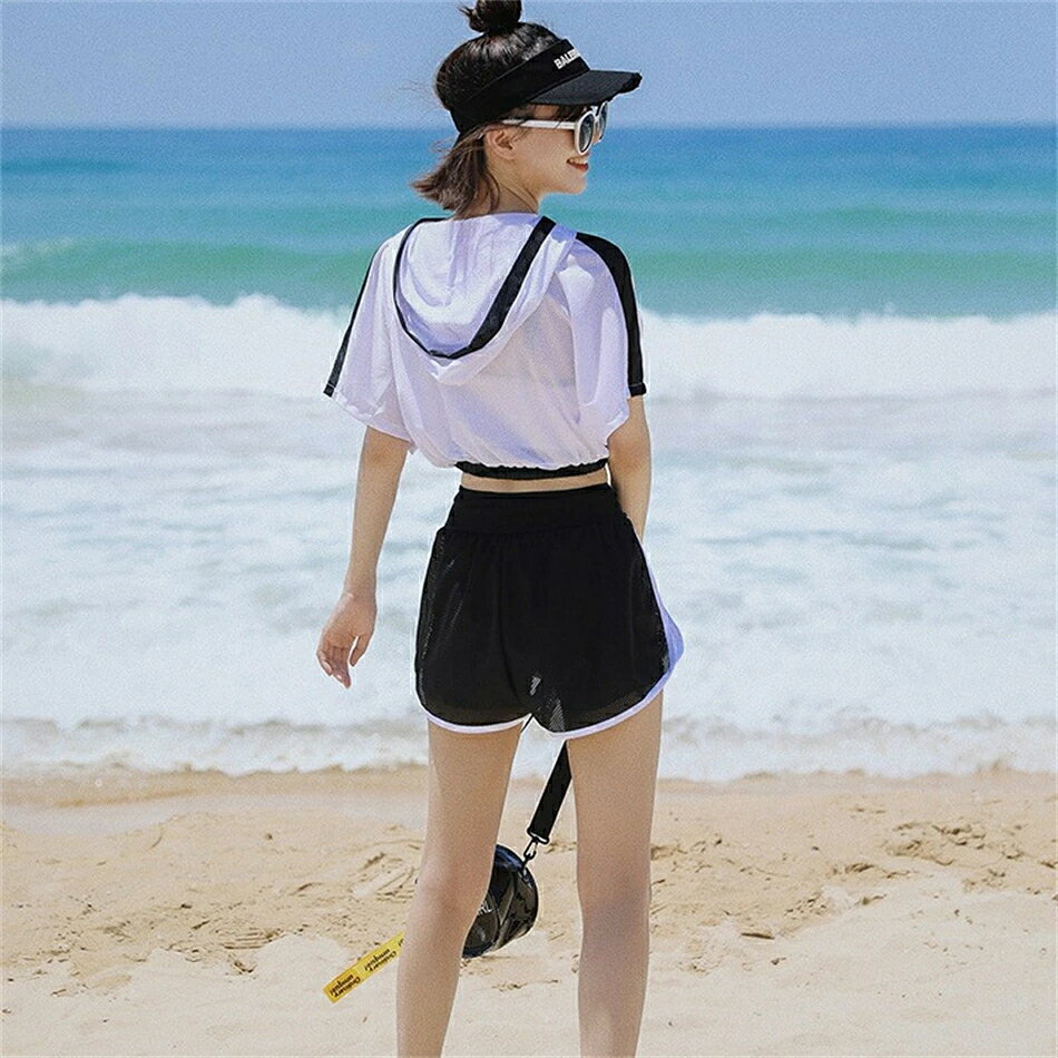 3点セット水着 中学生 高校生 レディース 体型カバー 韓国 露出控え 大学生 女の子 セパレート セットアップ韓国風 ラッシュガード ガールズ スポーツ 夏 ショートパンツ プール フィットネス ビーチバレー タンキニ ビキニ
