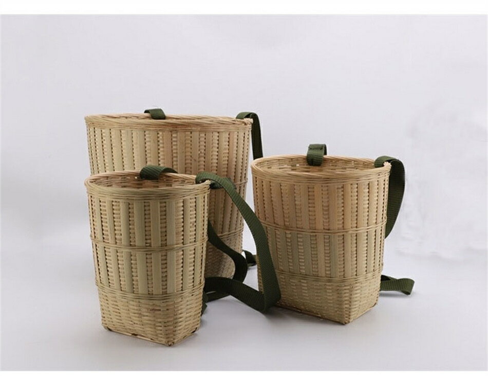 竹製　背負い篭 方型 丸型 竹かご ざる 山菜取り 梅もぎ　きのこ 山菜採り 腰カゴ　背負子　かご　背負い　収穫　農作業　竹　カゴ　籠 2