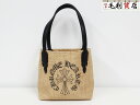 CHROME HEARTS クロムハーツ SMALL BEACHES BAG CHクロス プリント レザー切替 ストロー トートバッグ 極上美品 【中古】バッグ