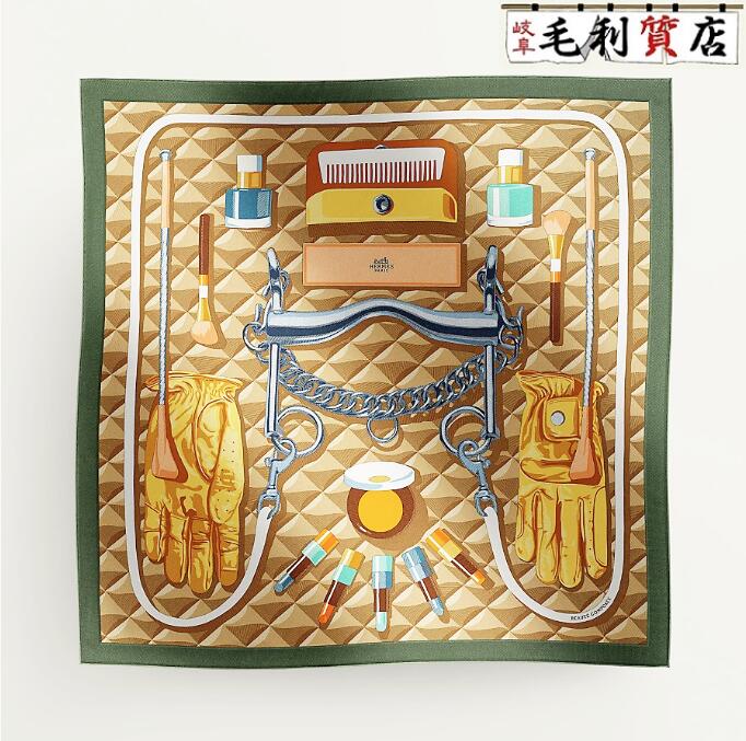 エルメス HERMES カレ90 ボテ・コンポゼ シルク スカーフ グリーン レディース 【未使用】小物