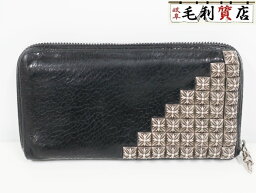 クロムハーツ 財布（メンズ） クロムハーツ CHROME HEARTS クラックレザー REC F ZIP ダガー シルバー ブラック ゼロピラミッド 長財布