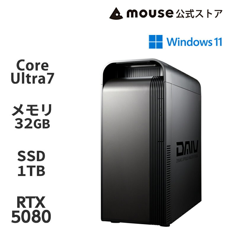 【3年保証・国内生産・公式】クリエイターPC デスクトップ 新品 DAIV FX-I7G80（NVIDIA Studio 認定PC） RTX 5080 Core Ultra 7 270K Plus 32GB メモリ 1TB SSD 選べる Office付き パソコン マウスコンピューター mouse PC