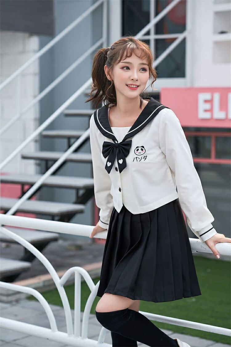 送料無料 パンダ柄 学生制服 長袖 JK制服 レディース 大人 セーラー服 女子高生 制服 JK 学生 高校制服 上下セット スクール 入学式 卒業式 ハロウィン コスプレ ミニ 膝丈 お洒落 無地 舞台衣装 団体服 仮装 ホワイト mouta-10001567 MOUTA サンプル画像3