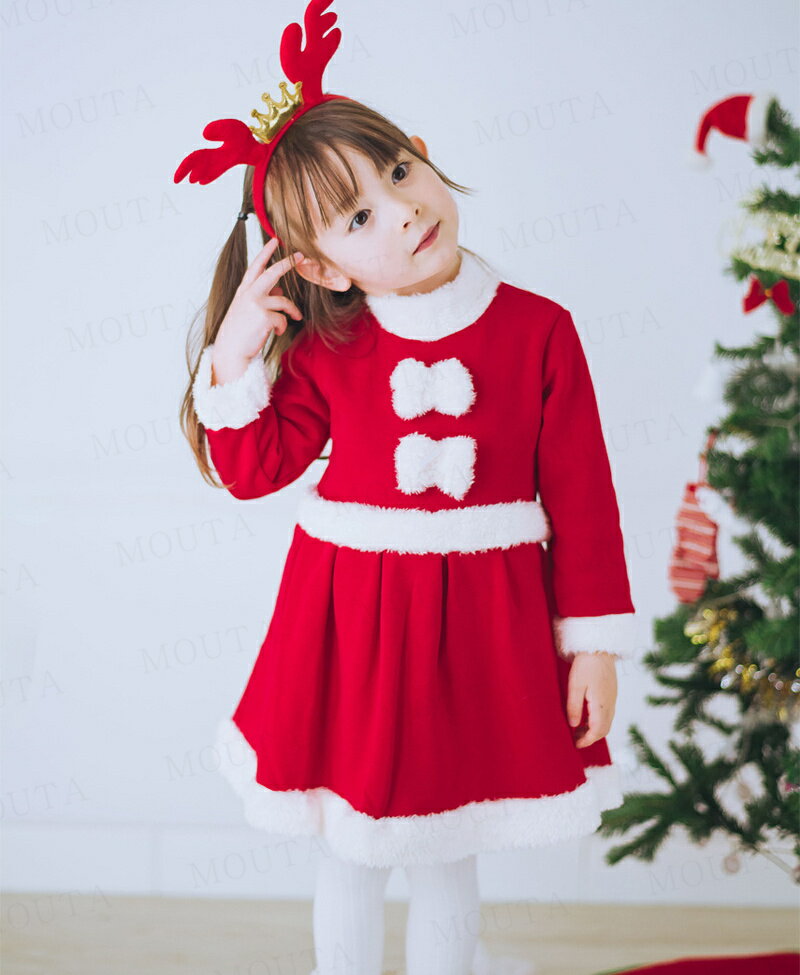 [90-140cm]カチューシャ付き★クリスマス ワンピース 女の子 子供 サンタ服 キッズ ...