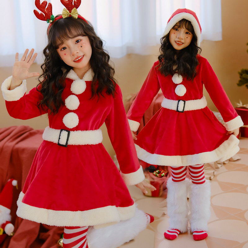 サンタ コスプレ キッズ 女の子 ワンピース クリスマス コスチューム 3点セット サンタクロース サンタコスプレ サンタ服 子供 クリスマスコスチューム クリスマス衣装 クリスマスドレス 冬 子供服 かわいい 演出服 キッズ服 ジュニア かわいい 仮装110cm~150cm 3