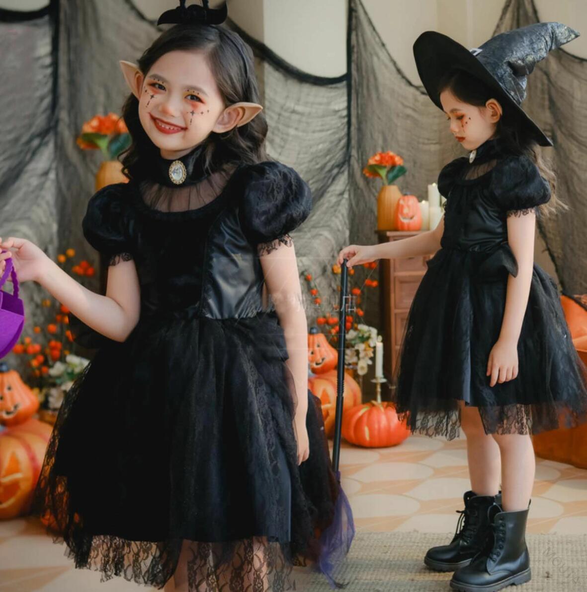 子供コスプレ衣装 ハロウィン キッズ悪魔 魔女 巫女 吸血鬼 バンパイア コスチューム衣装 COSPLAY 半袖ワンピース 帽…