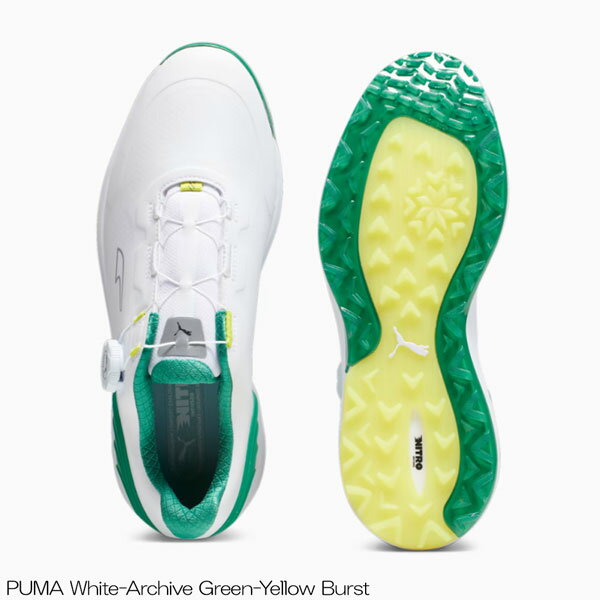 プーマ PUMA アルファキャット ニトロ ディスク スパイクレス PUMA White-Archive Green-Yellow Burst シューズ ゴルフシューズ