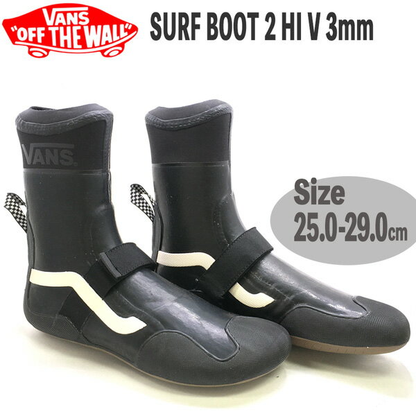 ボードフィールとグリップを重視した Surf Boot 2 Hi V 3mm は、抗菌性の裏地を備えた 3mmのネオプレン、ユニバーサルフィットのための ラウンドトゥ構造、最大限の調整が可能な フック アンド ループ ストラップを特徴とし、 スタイルを犠牲にすることのなデザインと パフォーマンスを提供します。 　　　　　　　　　　　　　　　　　　　　　 【正規代理店商品】 ●BRAND ：VANS(バンズ) ●品　番：VN0A4VHFA1S ●品　名：SURF BOOT 2 HI V 3mm ●カラー：BLACK/BLACK ●サイズ：US7(25.0cm) / US8(26.0cm) US9(27.0cm) / US10(28.0cm) / US11(29.0cm) ※サイズの注意点 足の幅の狭い方は1サイズ、広い方は2サイズUPを おすすめします。 サイズ選びに不安な方はお気軽に事前に お問い合わせ下さい。 【スタッフのコメント】 普段26.0cmのシューズを履いていますが 同じくこの商品の26.0cmを履いたところ、 小さめだったので、27.0cmにしました。 ※シューズの製法上、接着剤の付着や縫製の ズレ・歪みがある場合がございますが、 不良品ではございません。 ※商品写真の色は、OS・ブラウザ・ディスプレイ等 により実際のものとは多少異なる場合があります。 ご了承の上ご購入ください。