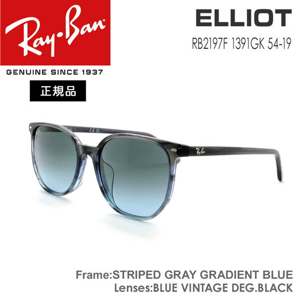 レイバン サングラス エリオット RAYBAN ELLIOT フレーム：STRIPED GRAY GRADIENT BLUE レンズ：BLUE VINTAGE DEG.BLACK