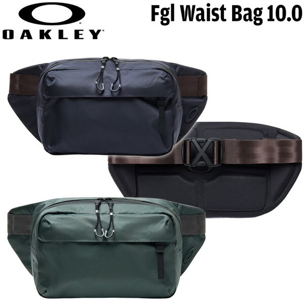 ROBICナイロン素材を使用し、優れた耐久性、 耐摩耗性、引き裂き強度を備えた設計。 背面に厚めのパッドを設けることでクッショ ン性を高めた仕様。メイン収納に加え、前ポ ケットに小物を収納可能。 光沢のあるウェビングテープやファスナー使 いで価値観を引き立てる。 ※メーカーの画像を使用しておりますが 色の見え方が実物と若干異なる場合が 御座います。予めご了承下さい。 【正規代理店商品】 ●BRAND：OAKLEY(オークリー) ●品番：FOS902378 ●品名：FGL WAIST BAG 10.0 ●カラー： MOSS-GREEN(760) PHANTOM(01N) ●サイズ：W41 X H17 X D10cm ※サイズは必ず注意書きをご確認下さい。 ●素材 : ナイロン100% ●生産国 : ベトナム オークリー ウエストバッグ OAKLEY ウェストポーチ FGLシリーズ WAIST BAG 10.0 オークリー バッグ メンズ スポーツ アウトドア カジュアル 軽量 小型 収納 多機能 ブラック 人気 ブランド 斜め掛け ヒップバッグ ボディバッグ 旅行 タウンユース