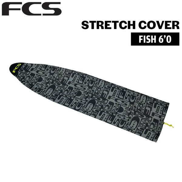 针织套 - エフシーエス ソフトケース FCS STRETCH COVER FISH 6’0 MONOGRAM COAL/LIME サーフィン フィッシュ・オルタナ用 ストレッチカバー ソフトケース