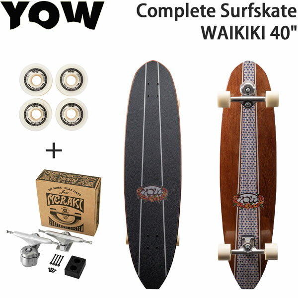 ※※ご注意※※ ウィールカラーなど一部仕様が予告なく 変更される場合がございます。 あらかじめご了承ください。 なお、仕様変更による返品・交換は お受けいたしかねます。 スペイン発のサーフスケートブランド YOW（ヤウ） のロングモデル WAIKIKI 40コンプリート 安定感のある40インチデッキで、 サーフィンのロングボードのような ゆったりとしたライディングを楽しめる1本です WAIKIKI 40" ○コンプリート・サーフスケート ○サイズ：40 x 10 x 26" WB ○トラック：YOW 9.0" スタンダード / シルバー ○ホイール：YOW URA 66x51mm　MAYO 78A ○システム：YOW Meraki System (S5) ○コンケーブ：ロー ○ロッカー：フラット ○ウォールナット・ダイ・フィニッシュ ○ボード幅： 10インチ ○ボードの長さ： 40インチ ○鼻： 3.97インチ ○尻尾： 5インチ ○ホイール直径： 66mm ○ホイール幅： 51mm ○接触面： 49mm ○硬度： 78A ○ハンガーの幅： 159mm ○シリーズ： サーフスケート ※メーカーの画像を使用しておりますが 色の見え方が実物と若干異なる場合が 御座います 予めご了承下さい 【正規代理店商品】 ●BRAND：YOW（ヤウ） ●品名 : WAIKIKI 40 コンプリートサーフスケート ●品番 : YOCO0026A013 ●サイズ : 40 x 10 x 26" WB ヤウ YOW WAIKIKI40 サーフスケート コンプリート スケートボード スケボー 40インチ ロングボード サーフトレーニング 陸トレ カービング クルージング Meraki S5システム 9インチトラック 78Aウィール 初心者 中級者 人気