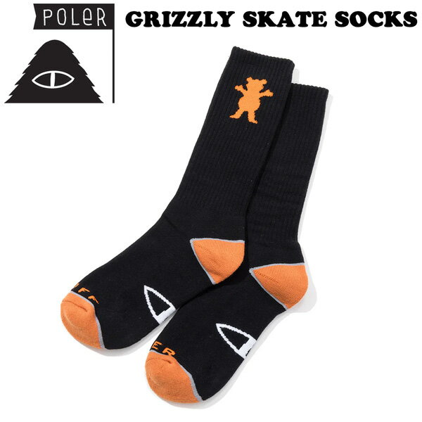 乐天商城 - POLER GRIZZLY SKATE SOCKS BK-OG ソックス スケートボード 靴下 ポーラー スケートソックス ストリート アパレル メール便配送