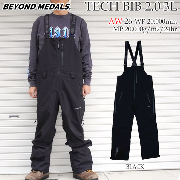 乐天商城 - 予約 26-27モデル BEYOND MEDALS TECH BIB 2.0 3L ビヨンドメダル テックビブ2.0 スノーボード ウェア ビブパンツ 3レイヤー 20K 防水 バックカントリー フリーライド メンズ 正規品 26-27-PT-BML ブラック S M L XL