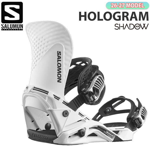 【正規代理店商品】 ●BRAND : SALOMON サロモン ●品番：L47341700 ●品　名 : HOLOGRAM ホログラム ●カラー : WHITE ●サイズ : S(22.0-25.5cm)/ M(26.0-28.0cm)/ L(28.5-31.5cm)※メーカー推奨サイズです。ブーツのブランド、モデル、年式によっては異なる場合があります。 26-27モデル SALOMON HOLOGRAM サロモン ホログラム 〇究極の精密さ レスポンス・フロント・パッド、左右非対称 3D Minimaハイバック、Shadow Liteアンクルストラップ、Ultra Fitトゥストラップを搭載。 〇Shadow Fit ダイレクトなパワー伝達と自然な繋がりを実現する、ケブラーワイヤーと対になった独自の柔軟なヒールカップ。 〇最高の快適さ Supreme Full EVAリアパッドと左右非対称ハイバックを搭載。 〇パークライダーのお気に入り Dusty Henricksen, Judd Henkes, Annika Morgan, Sven Thorgren使用。 Hologramは、ハイパフォーマンスなフリースタイルライディングのために、優れた正確性、快適性、そしてボードフィーリングを提供します。 ShadowFitテクノロジーで設計されたミディアムフレックスのHologramは、比類のない自然な繋がりをボードにもたらすと同時に、レスポンス・パッドとケブラー・クイックワイヤーにより、精密な動作のためのダイレクトなエネルギー伝達を実現します。 26-27 SALOMON HOLOGRAM サロモン ホログラム スノーボード バインディング ビンディング シャドウフィット ShadowFit オールマウンテン フリーラン フリーライド カービング パウダー 地形 2026 2027