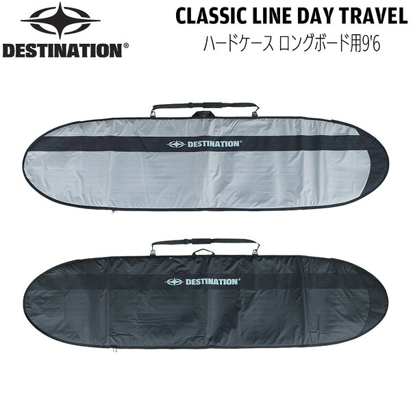 Built for Daily Surf Sessions. クラシックなカリフォルニアサーフスタイル を背景にデザインされた、シンプルで実用的 なボードケース。 日常のサーフセッションでボードをしっかり 保護するため、5mmプロテクションパッドを内 蔵。 開閉には耐久性に優れたナイロンジッパーを 採用し、スムーズでストレスのない出し入れ が可能です。 ショートボードからミッドレングス、ロング ボードまで対応する幅広いサイズ展開で、あ らゆるサーフスタイルにフィット。 ミッドレングス用とロングボード用モデルに は、ボードの出し入れをよりスムーズにする フルジップ仕様を採用。 無駄を削ぎ落としたクラシックなデザインと 実用性を兼ね備えた、 DESTINATION Classic Line の スタンダードデイバッグです。 〇 フルジップ／フィンスロット付 ※メーカーの画像を使用しておりますが 色の見え方が実物と若干異なる場合が 御座います。予めご了承下さい。 【正規代理店商品】 ●BRAND：DESTINATION(デスティネーション) ●品番：DS-01EU26596 ●品名：CLASSIC LINE DAY TRAVEL ロングボード用9’6 ●カラー： BLACK GRAY ●サイズ：9'6"/305cm×67cm DESTINATION CLASSIC LINE DAY TRAVEL ロングボード 9'6 サーフボード ハードケース ボードケース サーフィン トラベルケース ディスティネーション デイトラベル 9フィート6インチ ロングボード用 ボードバッグ サーフィン用品 トラベルバッグ