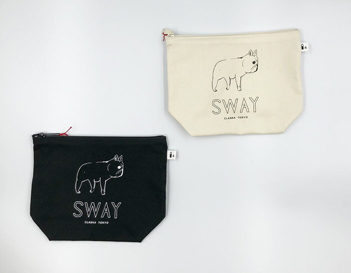 ポーチ(中学生) フレンチブル ポーチ【SWAY/ホワイト・ブラック】2色選択　綿100％　日本製　15×19×6cm　マチ付き　バッグ　メイク　塩川いずみ おしゃれ カワイイ キュート　フチブル　シンプル　ファッション　レディース　レターパック配送可能(送料370円)