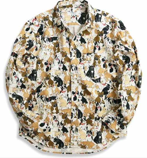 乐天商城 - フレブル 長袖シャツ フレンチブルドッグ柄 日本製　三色展開【M/L/XL】お洒落　ファッション　フレンチブル　フレンチブルドッグ　春秋　部屋着　ちょっとした外出　お手軽　お手頃　オシャレ