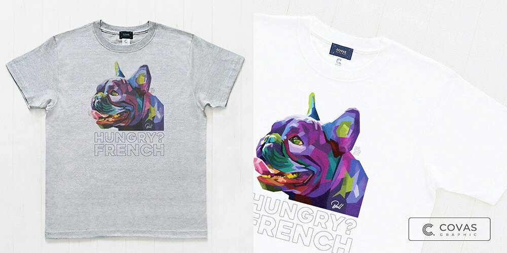 ☆新入荷☆　プリントTシャツ【フレンチブルドッグ/2カラー・5サイズ】XS・S・M・L・XL　ホワイト　グレー　男女対応サイズ　ユニセックス　半袖 Tシャツ　カットソー　コットン100％　天竺ヘビーウエイト生地 メンズ レディース　レターパック(370円)配送可能