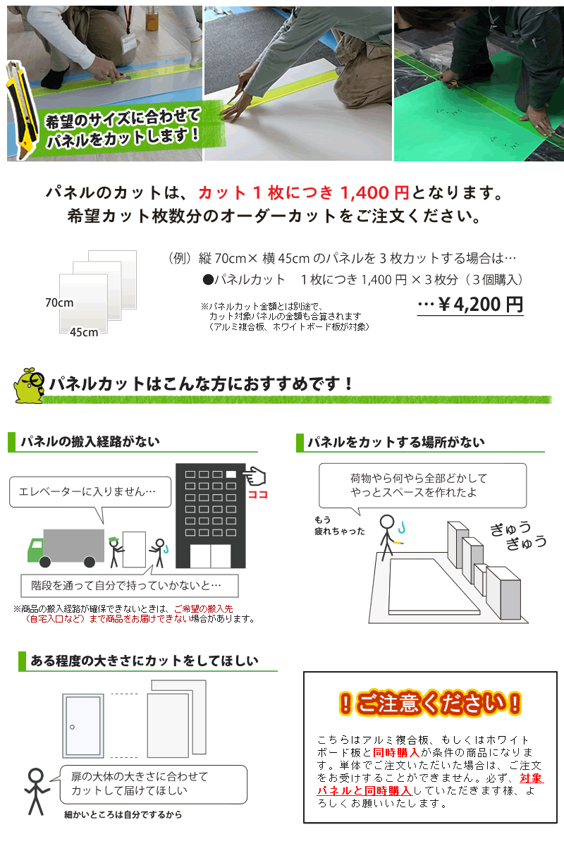 パネル　プレカットサービス アルミ複合板もしくはホワイトボード板と一緒にご注文下さい 扉や窓枠など、カッティング用シートを使ったリフォームの下地材として！ カット1枚につき1個ご購入下さい