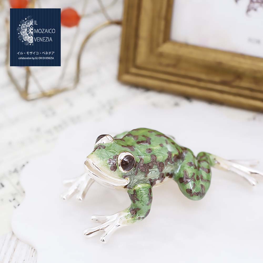 サツルノ/SATURNO 置物/インテリア/オブジェ カエル/フロッグ/FROG アニマル/動物 シルバー/SILVER/スターリングシルバー/SV925 イタリア製/ITALY リアル エナメル仕上げ ハンドメイド/手作り 7362-SR25