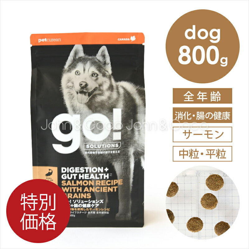 樂天商城 - 「特別価格」ゴー DOG 消化＋腸の健康ケア サーモン 800g 犬 ドッグフード ドライフード 魚 お腹 プロバイオティクス 腸活【公式販売店舗】
