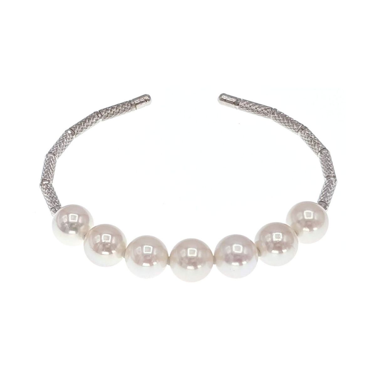 【全品ギフト包装】≪ バングルタイプ ≫ アコヤ真珠ブレスレット 約8.0-8.5mm K18WG y-v-055 三重県真珠加工販売協同組合