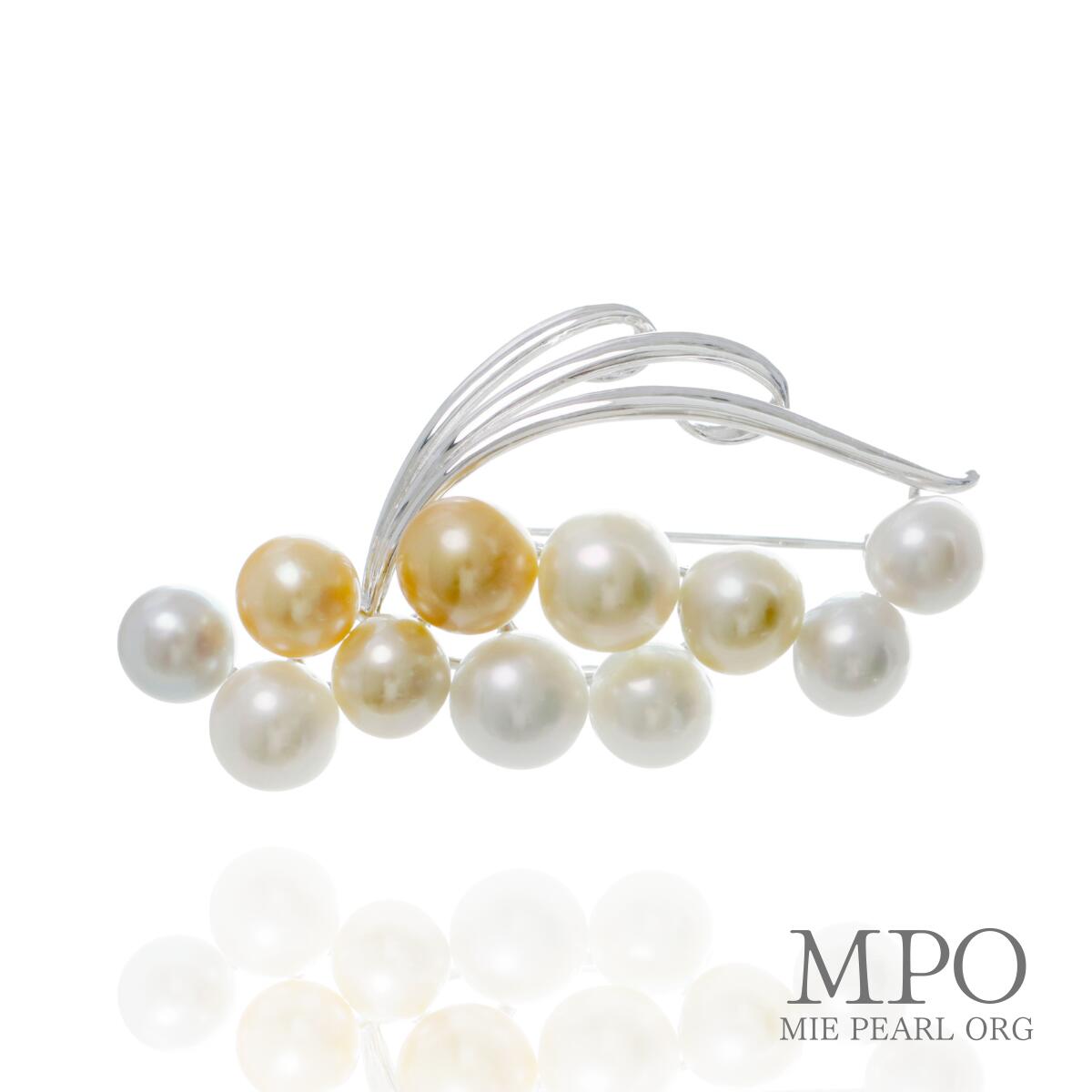 【全品ギフト包装】白蝶真珠マルチカラーブローチ 約9.5-11.5mm SV y-b-220 三重県真珠加工販売協同組合