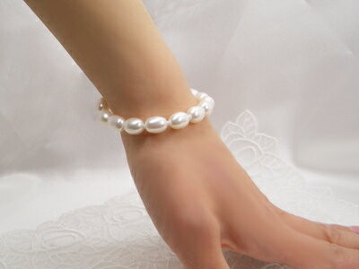 【全品ギフト包装】淡水オーバルパールブレスレット 約6.5-7.5mm SV y-v-023white 三重県真珠加工販売協同組合