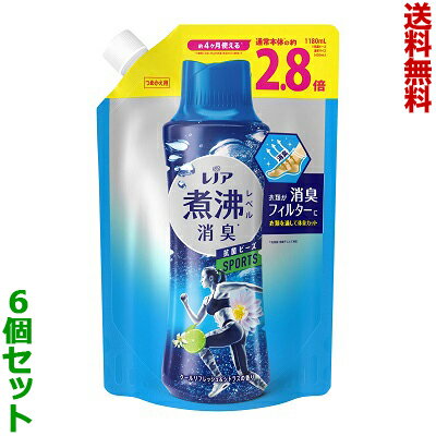 【送料無料の6個セット】【P＆G】レノア 煮沸レベル 消臭抗菌ビーズ スポーツ クールリフレッシュ＆シトラスの香り つめかえ用 超特大サイズ 1180ml