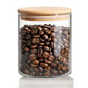 ComSaf コーヒー豆 保存容器 750ml キャニスター ガラス 透明 竹蓋付き 密閉容器 調味料入れ 砂糖 小麦粉 ナッツ 紅茶ティーバッグの保存用 丸型 1個セットキッチン収納用