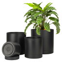 T4U 植木鉢 プラスチック プランター 4点セット 受け皿付き 10/12.5/15/17.5cm 沢山の排水穴 円形 現代風 フラワーポット 室外室内 観葉...
