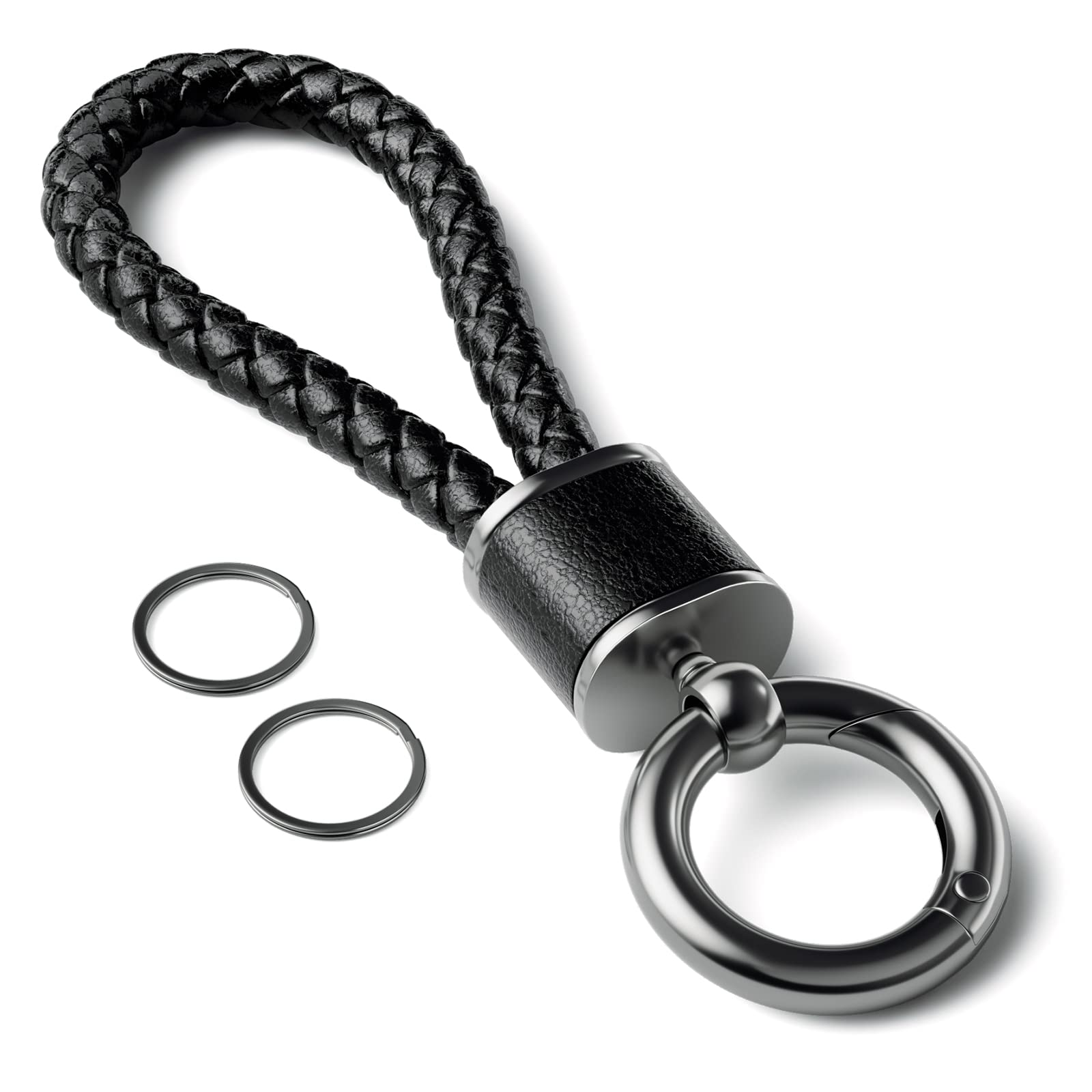 [PIAQEIOZ] キーホルダー 車 カラビナ キーホルダー 革 編み込み 自転車 鍵 キーホルダー おしゃれ バイク キーリング付き キーチェーン メンズ レディース レザー 紛失防止 人気 男女兼用 (ブラック)…