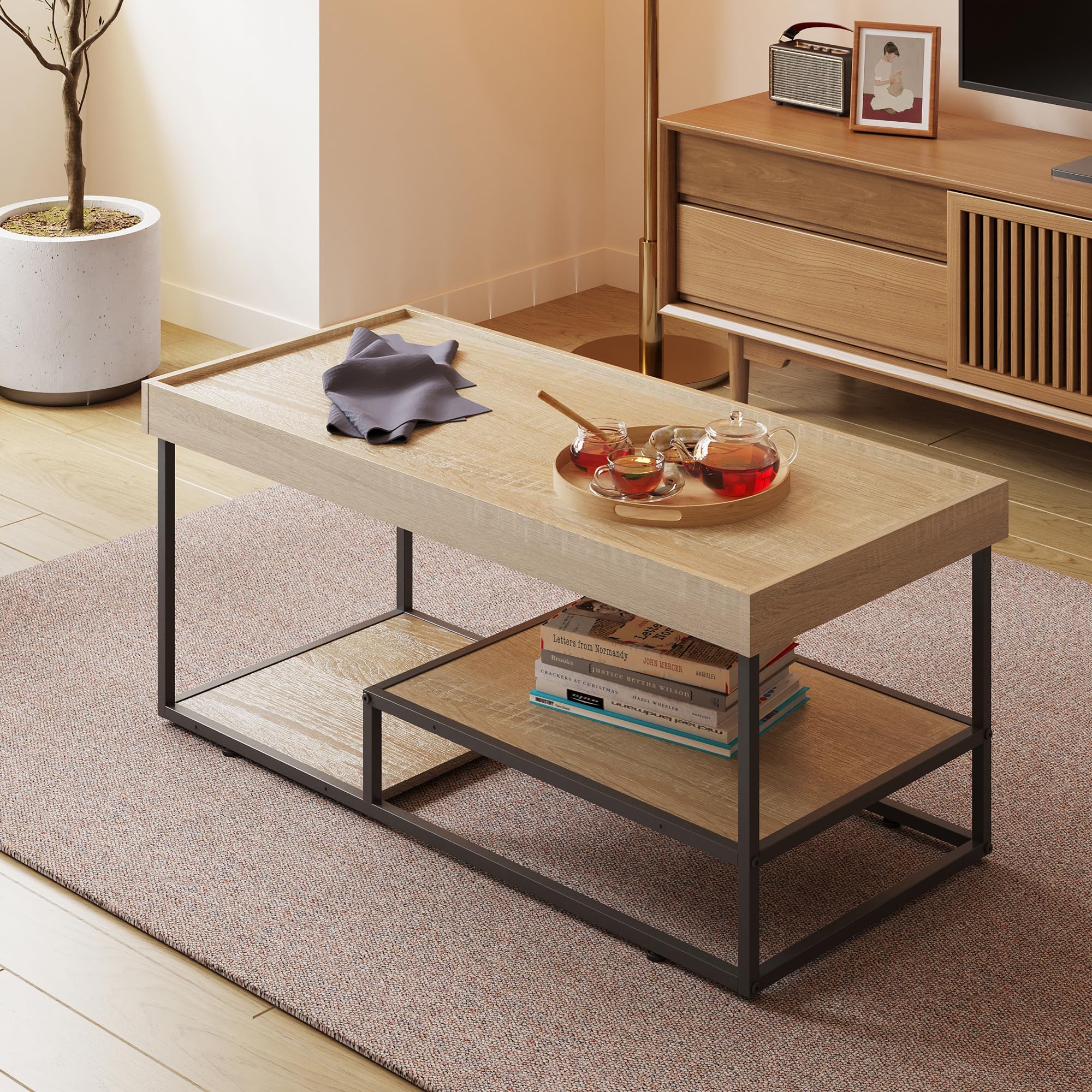 WLIVE ローテーブル リビング おしゃれ センターテーブル ロータイプ 一人暮らし 収納 長方形 ...