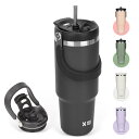 SKIASE タンブラー ストロー付き 600ml 水筒 ウォーターボトル 真空断熱 保温 保冷 ステンレスボトル 広口 直飲み 蓋付き アウトドア 取っ手付き 持ち運び こぼれない ブラック