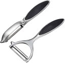 【2点セット】野菜、リンゴピーラー Y型とI型ステンレスピーラー 人間工学に基づいた滑り止めハンドルと鋭い刃 フルーツ、ニンジン、ジャガイモピーラー キッチン用...