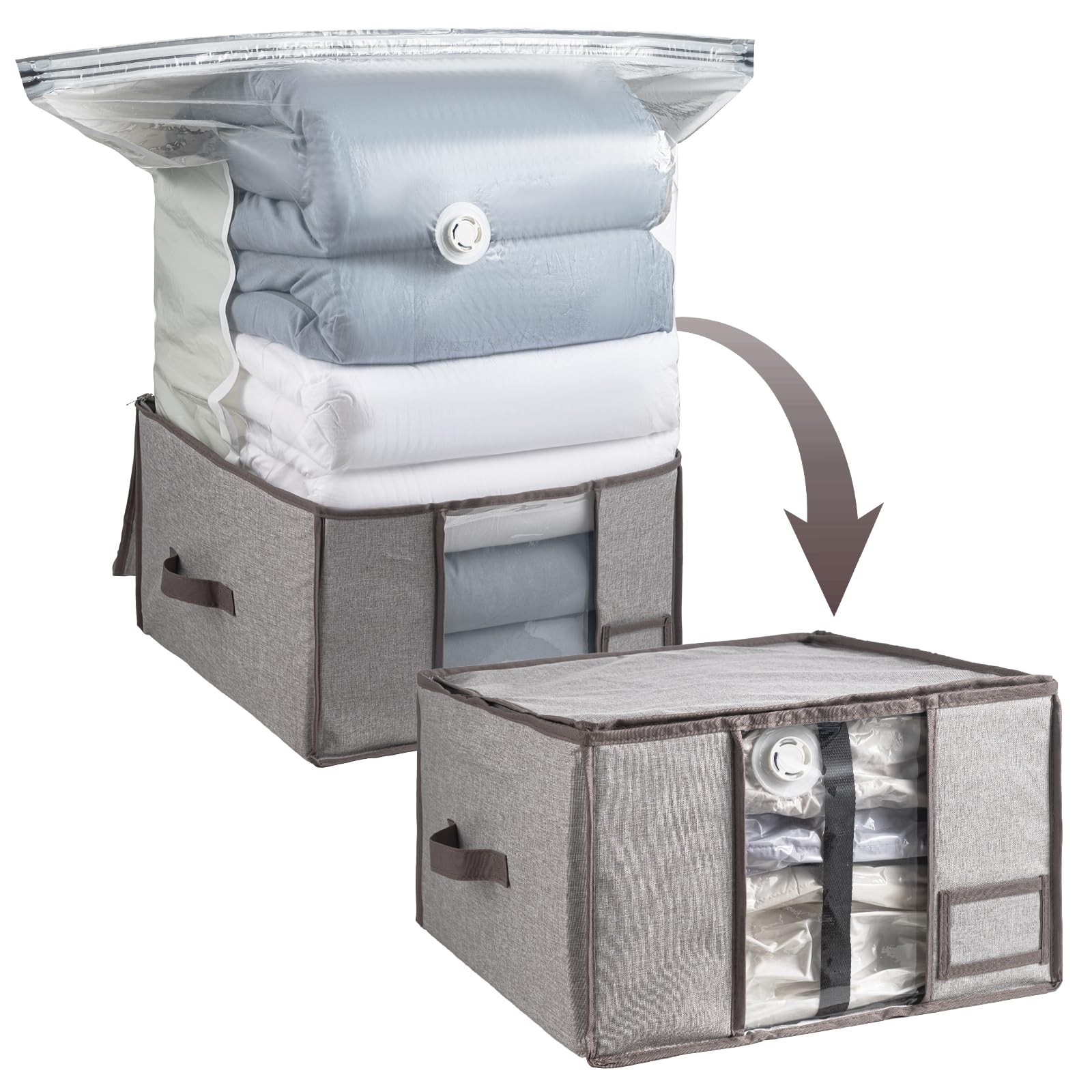 CLEVHOM 圧縮袋 圧縮ボックス 布団収納ケース 衣類圧縮 羽毛布団収納袋 ふとん 折りたたみ式 大きいボックス 一体型 ぬいぐるみ 季節転換 省スペース 繰り返す利用可能 掃除機対応 カビ ダニ対策 防塵 防湿 引越し 衣替え 整理用品 Sサイズ（グ