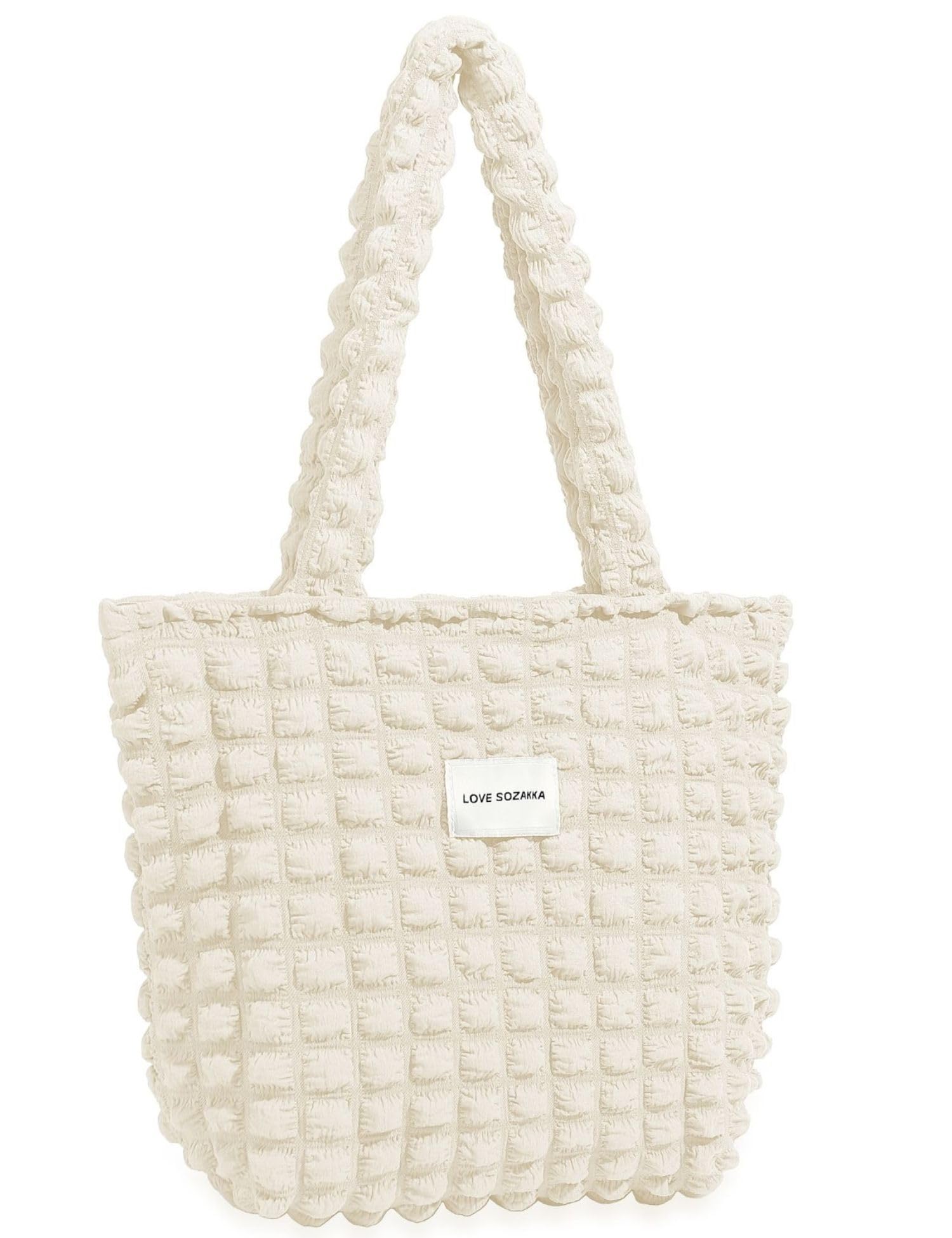 [Betaly] ベタリー トートバッグ キルティング ポップコーンバッグ レディース ふわふわ ポコポコ 可愛い 軽量 通勤 通学 肩掛け エコバッグ 手提げ A4 ファスナー付き 凸凹 学生 女の子 大容量 おしゃれ カバン 鞄 韓国 Bホワイト