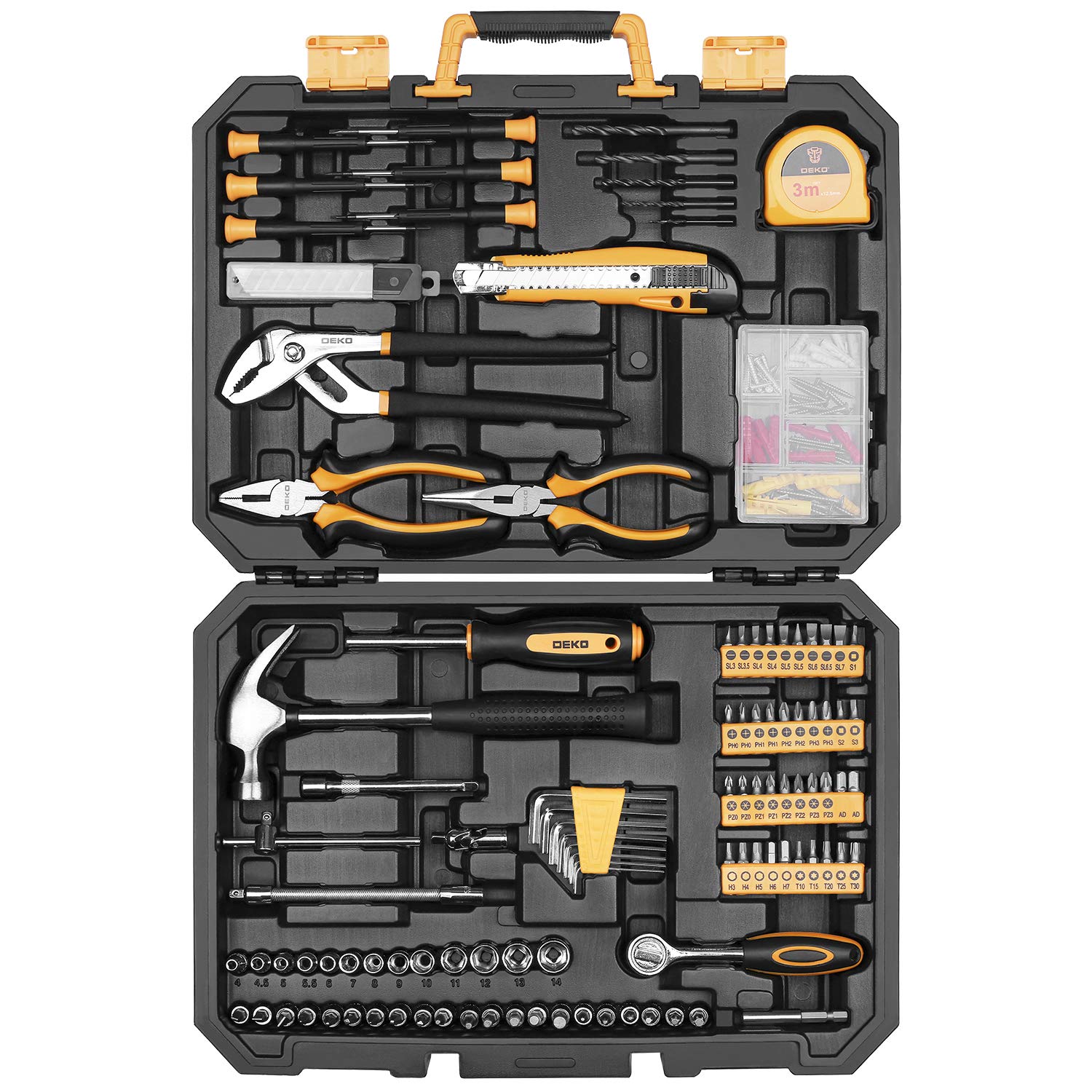 Rakuten - DEKO 196点 ホームツールセット 工具セット 家庭用 日曜大工 DIYセット 作業工具セット 家具の組み立て 住まいのメンテナンス用 修理道具セット 便利な収納ケース付き
