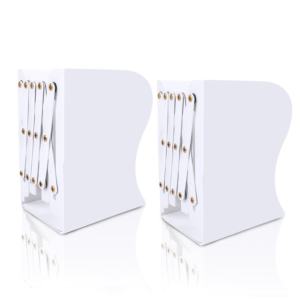 ブックエンド 金属製 本立て 伸縮 ブックスタンド 卓上収納 スライド式 収納 デスク整理 卓上本棚 卓上 本立て おしゃれ 仕切りスタンド (白)