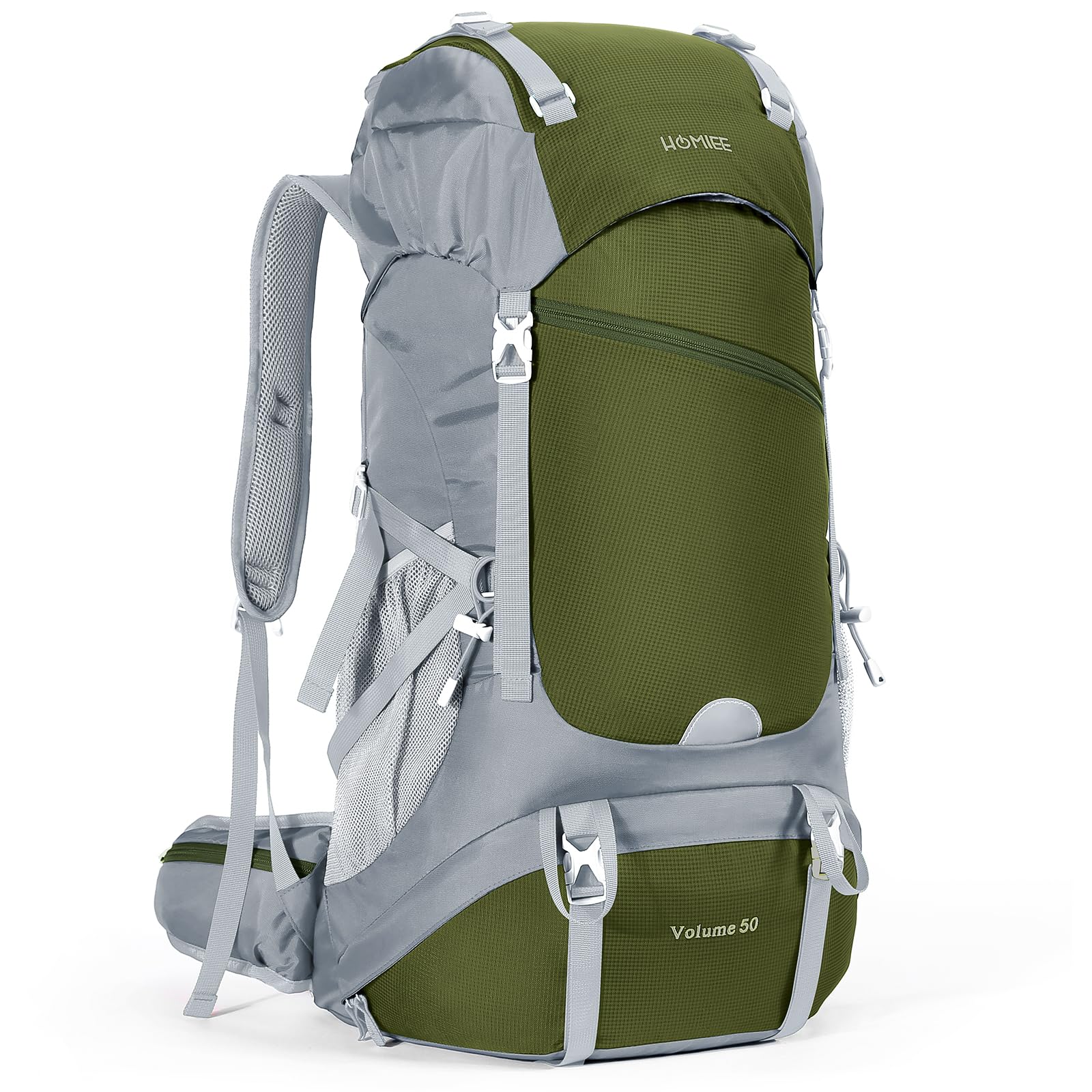 [HOMIEE] リュック 登山 50L アウトドア バッグ バックパック ザック 大容量 防水 ハイドレーション レインカバー付き 多機能 超軽量 収納性 登山用リュックサック ハイキング アウトドア 防災 キャンプ 旅行 花見 遠足 父の日 (グレーグ