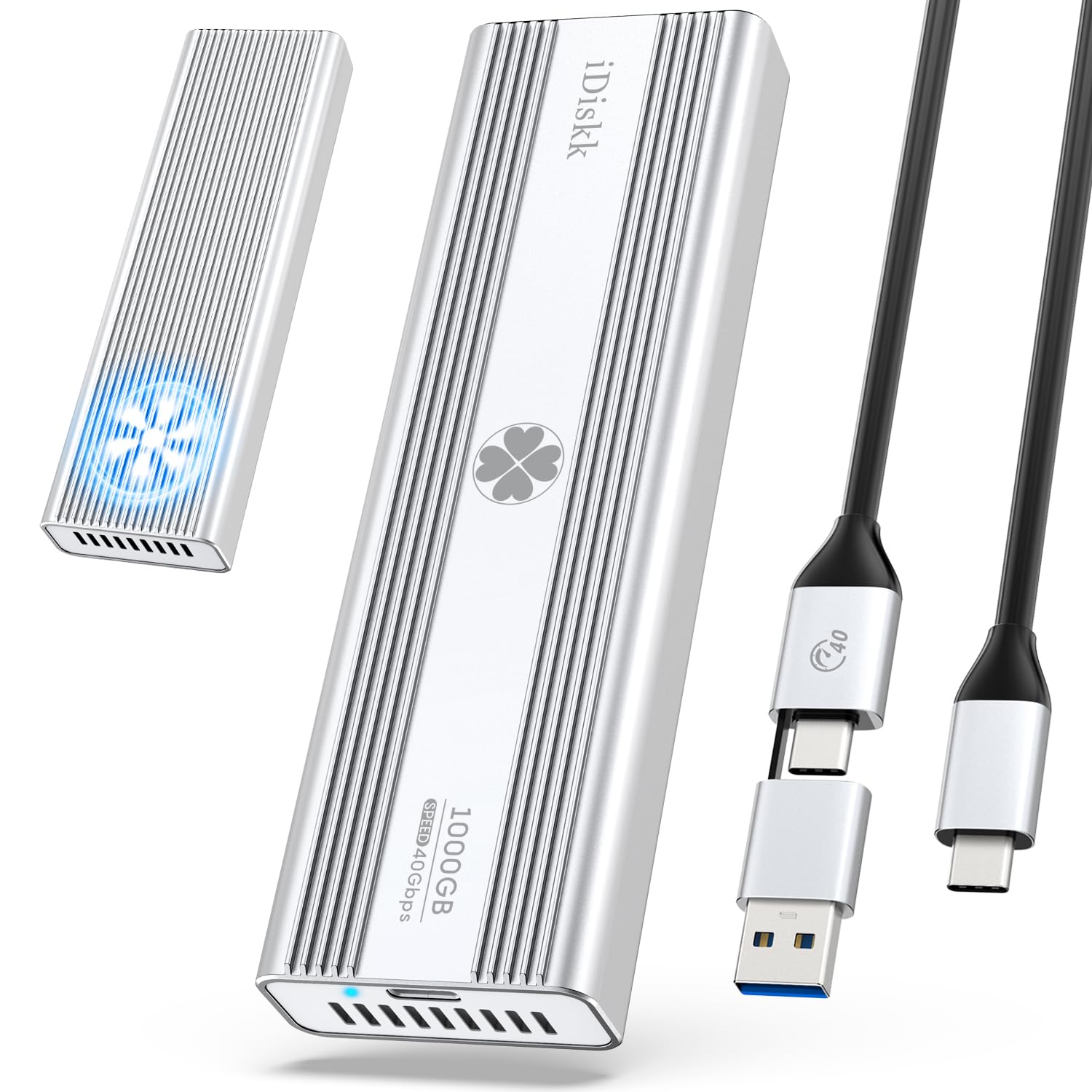 iDiskk 外付け SSD 1TB USB4.0 40Gbps 読込み最大3100MB/秒 高放熱ファン搭載 超高速軽量小型 ポータブル 外部SSDドライブ・ストレージ Type-C/USB-Aのデバイス/Macbook/Android、PC、タブレット