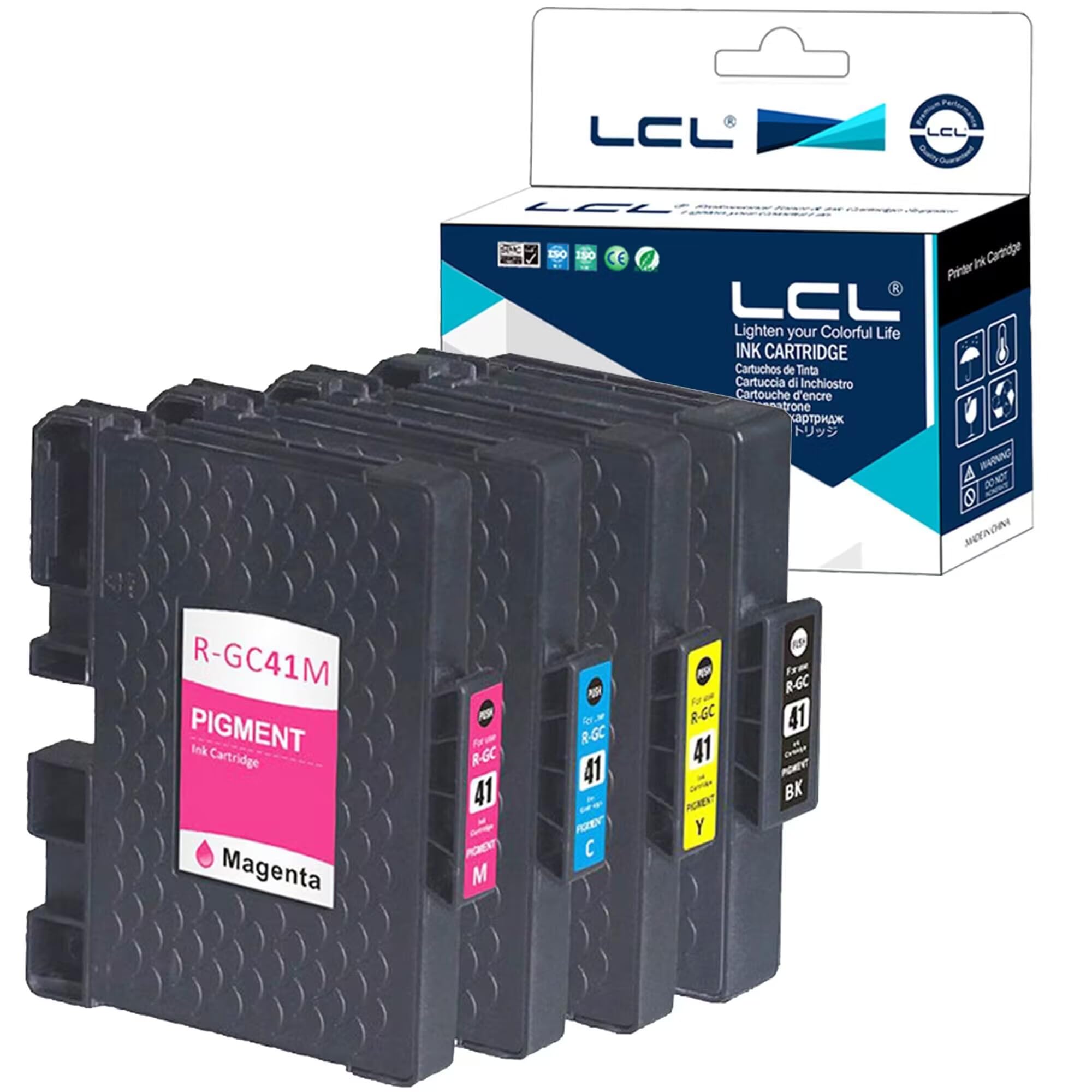 Rakuten - LCL リコー用 GC-41 GC41 GC41K GC41C GC41M GC41Y 顔料 (4色セット ブラック シアン マゼンタ イエロー) 増量 互換インクカートリッジ 対応機種：IPSiO SG 2010L SG 2100 SG 2200 SG