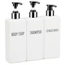Segbeauty シャンプーボトル ディスペンサー 詰め替えボトル 3本セット 500ml 白い ワイト 方形 容器 大容量 おしゃれ 漏れ防止 簡単取り付け 浴室 洗面所 アルコール 洗濯洗剤 食器用洗剤 適用