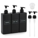 Segbeauty シャンプーボトル ディスペンサー 詰め替えボトル 3本セット 500ml マットブラック 黒い 方形 ステッカー付き 詰め替え用ポンプ*2個...